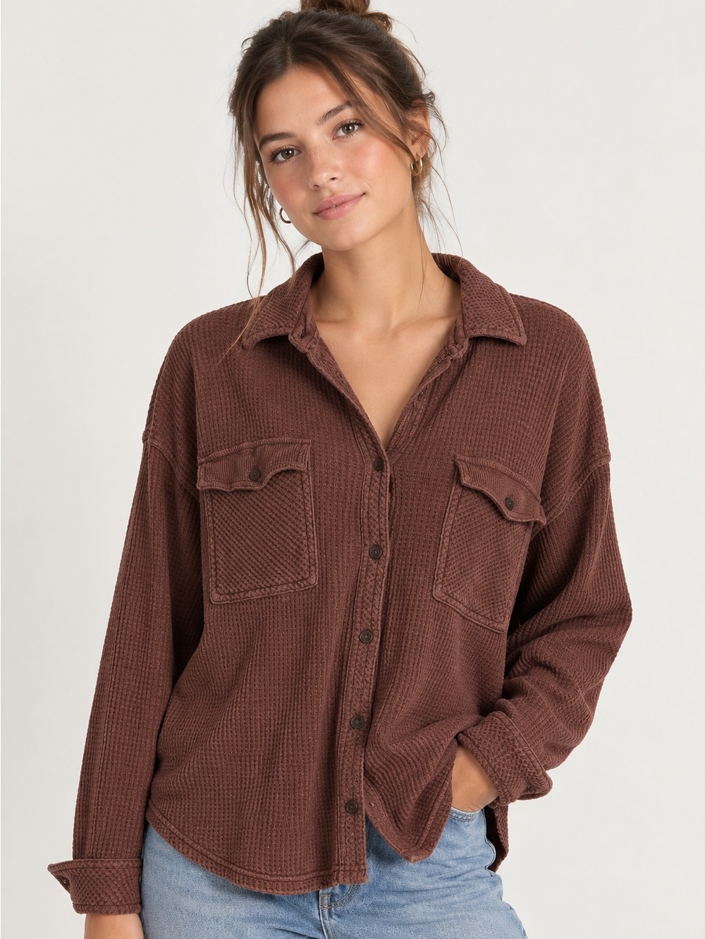 Aerie LumberJane Waffle Brown Sweater